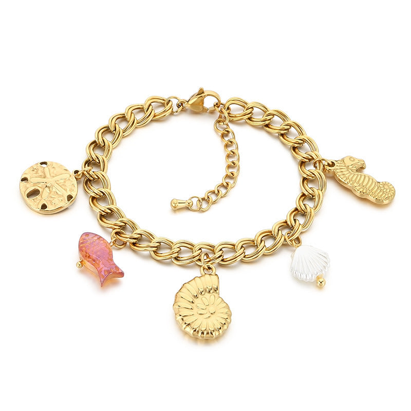 Cross-border jewelry ocean wind turquoise turtle titanium steel light luxury chain bracelet high-end starfish small pendant jewelry