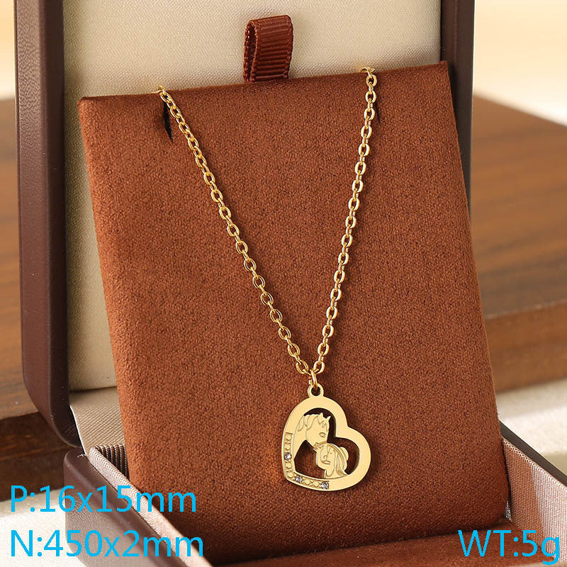 Cross-border Mother's Day style Stainless steel love mom pendant necklace 18K gold simple and versatile high-sense collarbone chain