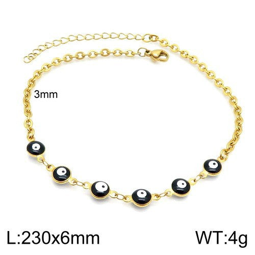European and American fashion bohemian color resin devil's eye stainless steel anklet women's 18K titanium steel oval bracelet