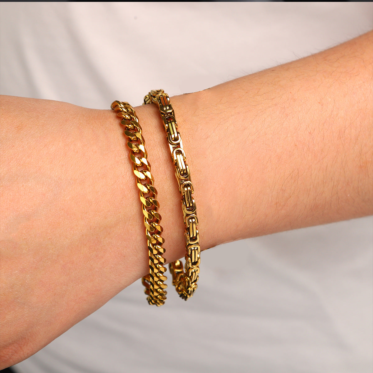 Cross-border hot-selling men's black bracelet set, hip-hop trend Cuban chain non-fading washable titanium steel bracelet