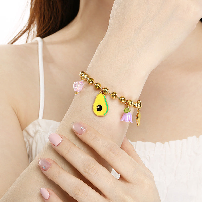 Gold Fruit Charm Beaded Bracelet