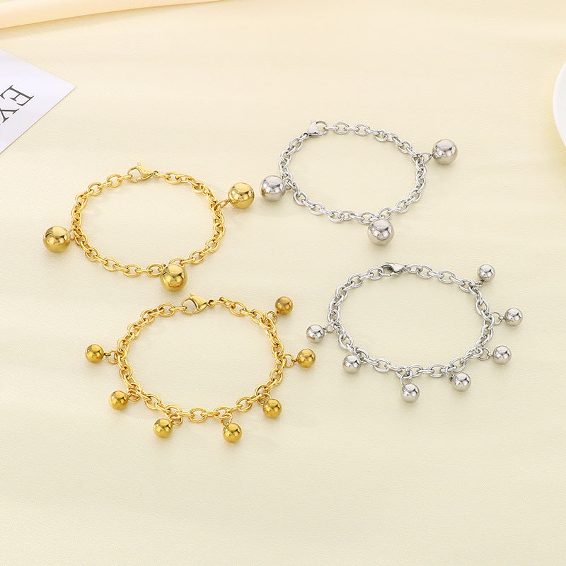 Simple stainless steel 18K gold bohemian round bead bracelet niche design jewelry bell spot bracelet wholesale