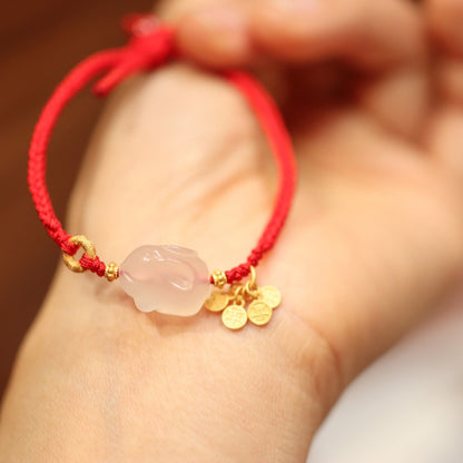 和田玉白玉平安扣马年本命年红绳红色手绳编织绳好运新年手链