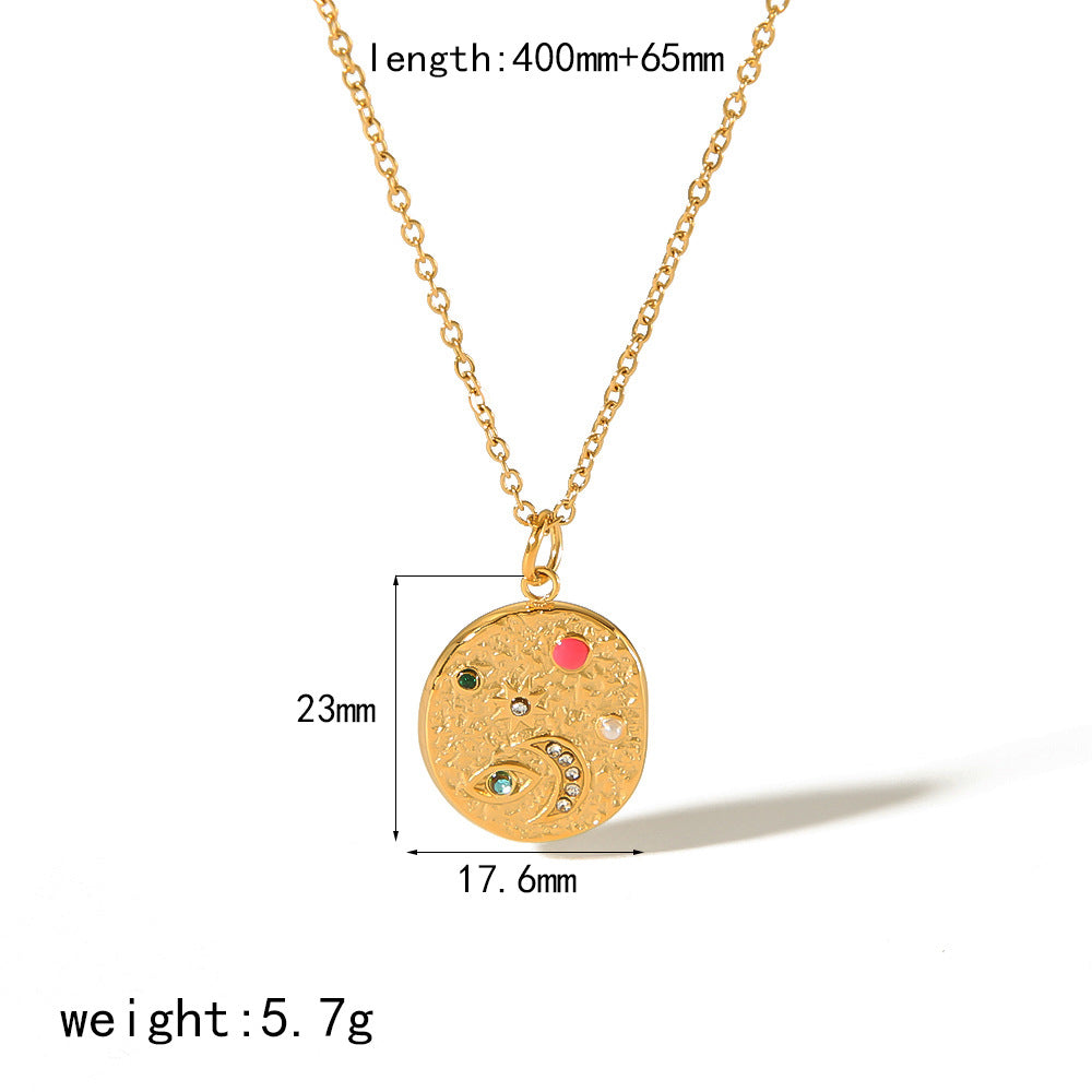 Cross-border hot-selling titanium steel non-fading high-end necklace 18k geometric sun and moon diamond-set stars personalized fashion pendant