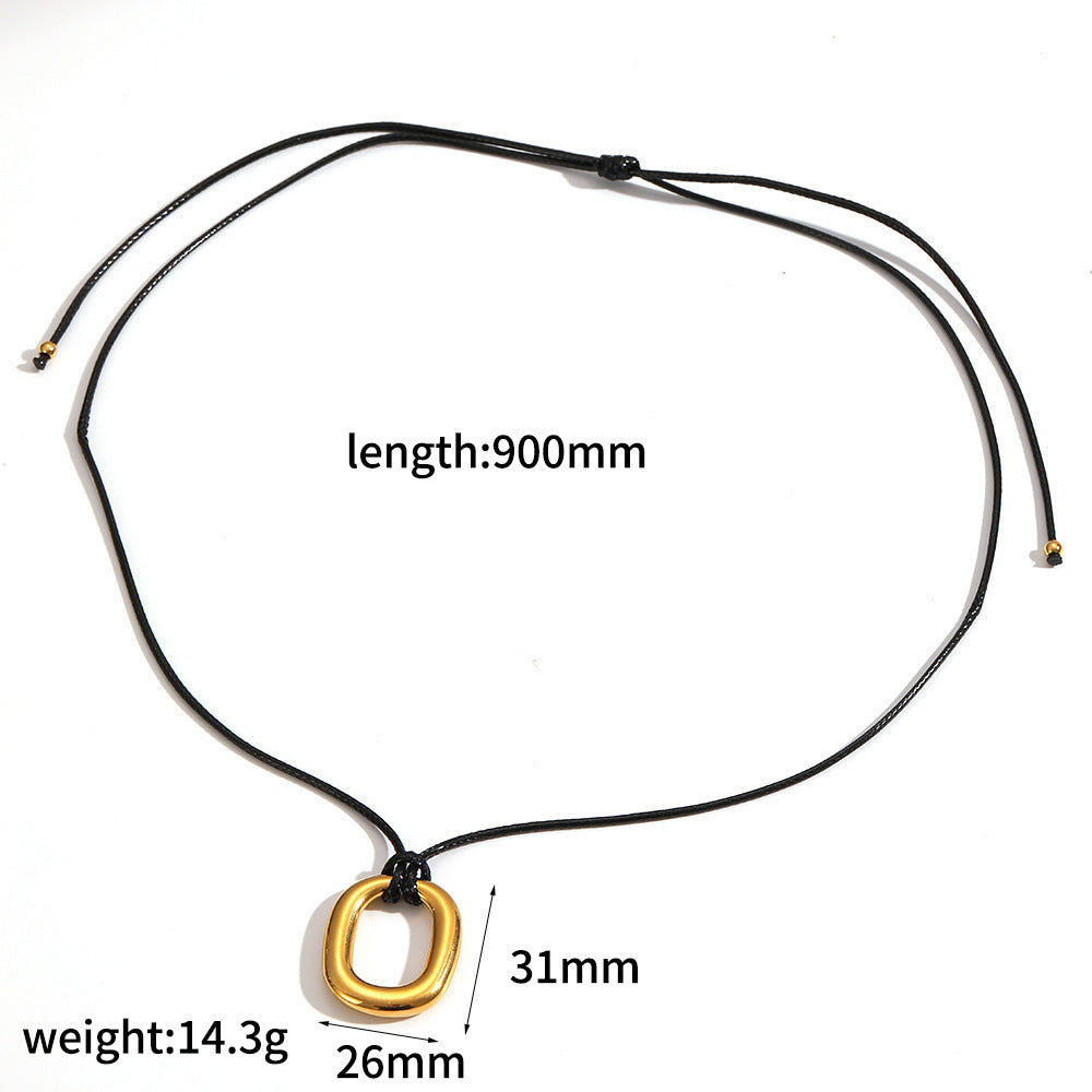 Cross-border European and American wax rope stainless steel necklace long adjustable irregular pendant minimalist collar necklace high sense