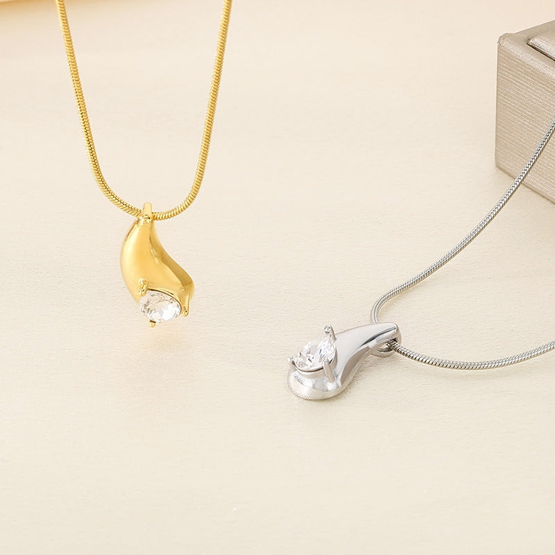 Stainless Steel Teardrop Pendant Necklace