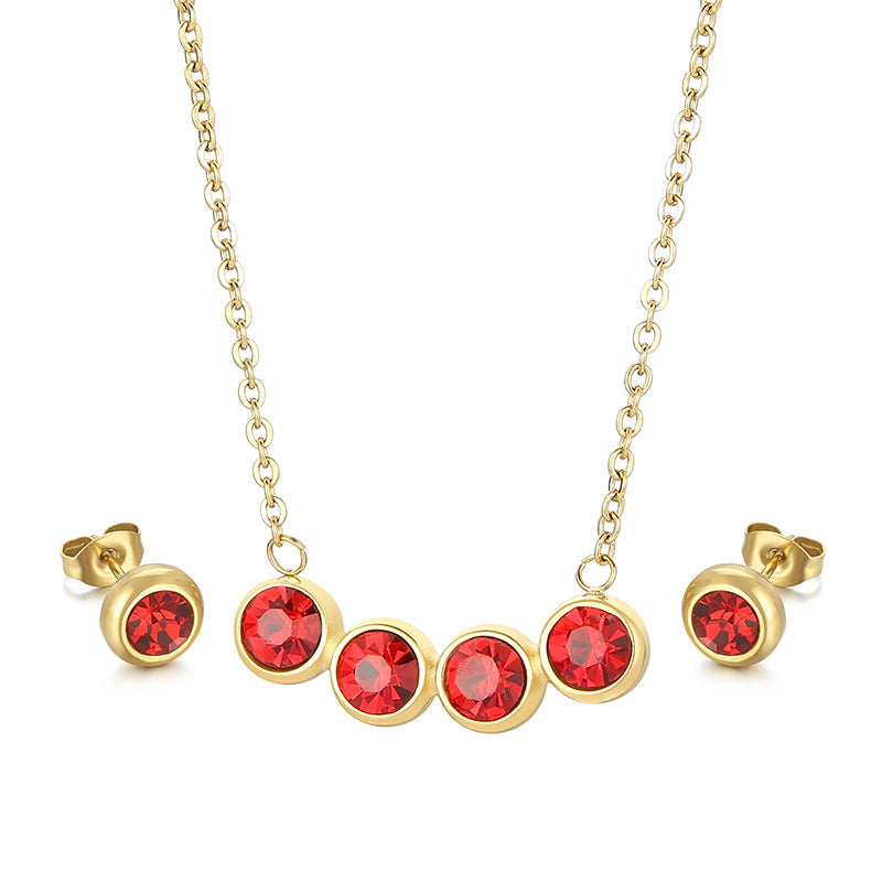 Cross-border popular set jewelry, stainless steel girls short rhinestone collarbone chain hip-hop necklace stud earrings two-piece set