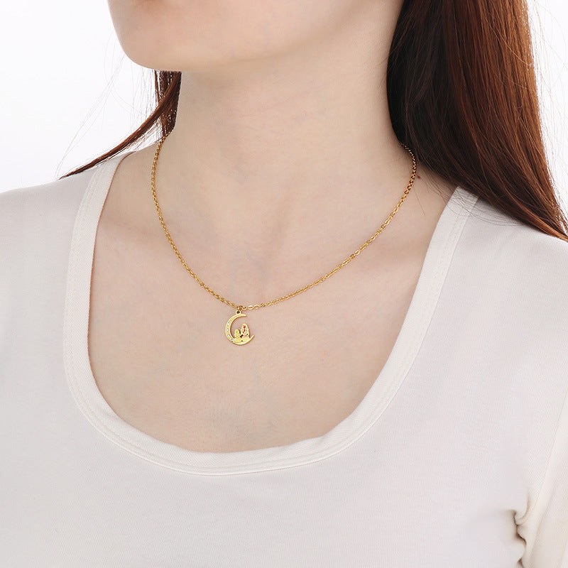 Cross-border Mother's Day style Stainless steel love mom pendant necklace 18K gold simple and versatile high-sense collarbone chain