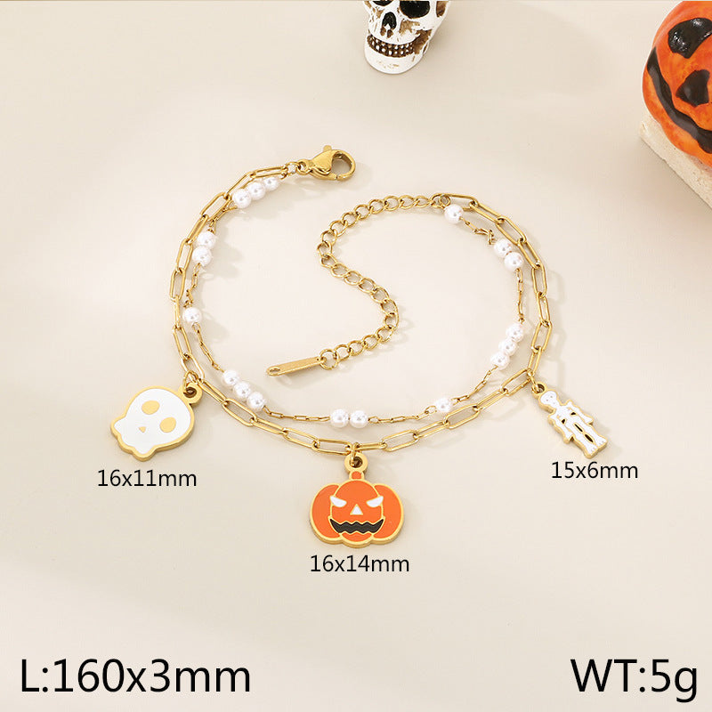 European and American cross-border Halloween new stainless steel 18K gold pumpkin head ghost skull shape bracelet jewelry