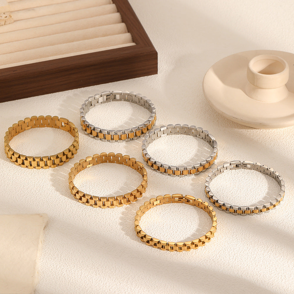 Cross-border hot-selling watch with titanium steel bracelet men's fashion high-end sense gold and silver double color stainless steel bracelet bracelet bracelet