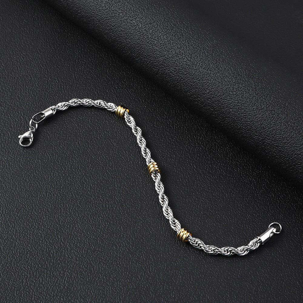 Cross-border stainless steel twist chain string gold bead necklace, titanium steel long necklace men's simple 5.0mm twist bracelet