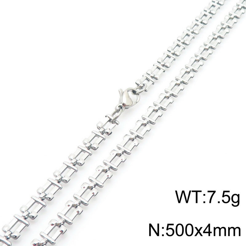 Cross-border fashion simple titanium steel strap chain bracelet necklace electroplated 18k gold hollow square set jewelry
