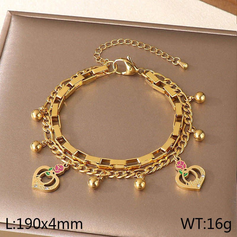 New Mother's Day Versatile Double-layer Love Pendant Stacked with Stainless Steel Versatile Bracelet Spot Mother's Day Style