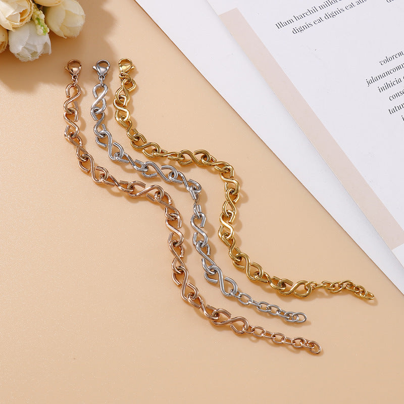 ins high-end sense versatile 8-character stainless steel splicing infinite symbol bracelet titanium steel personalized bracelet jewelry wholesale