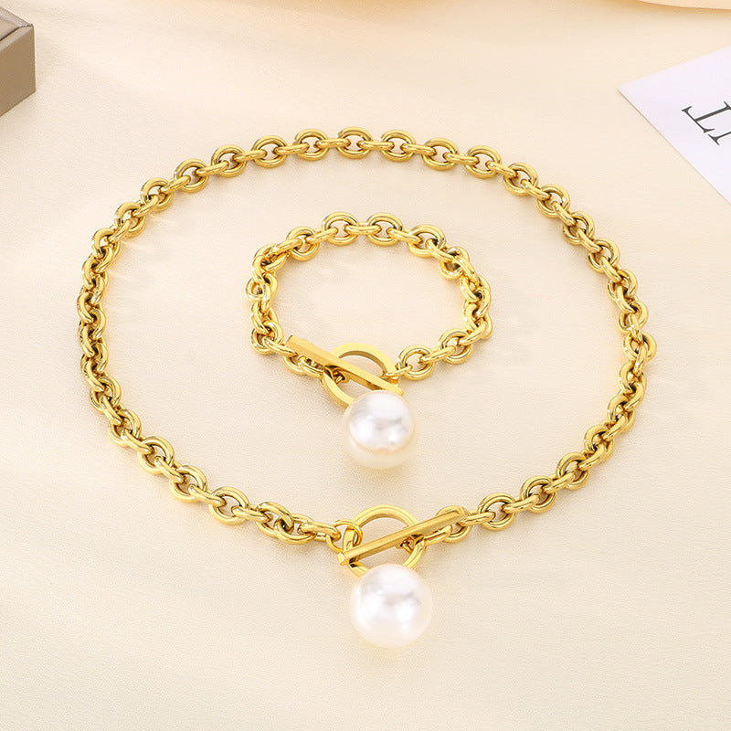 Minimal Toggle Chain Necklace with Pearl / Sphere Charm