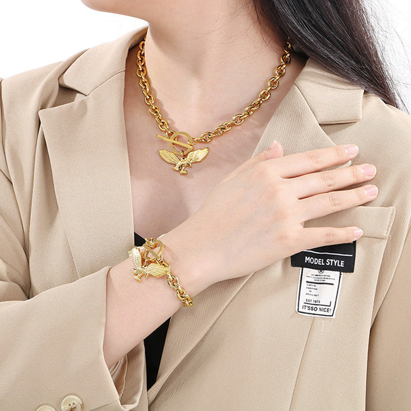 New versatile ins style palm wing pendant set ornaments girls' high-end OT buckle titanium steel bracelet necklace