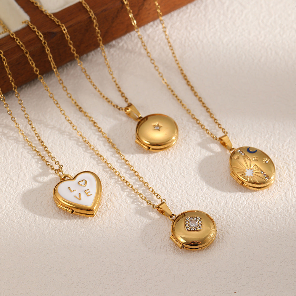 Cross-border AliExpress Stainless Steel Album Necklace Female Personality Niche Design Sense Long Photo Frame Pendant Clavicle Chain