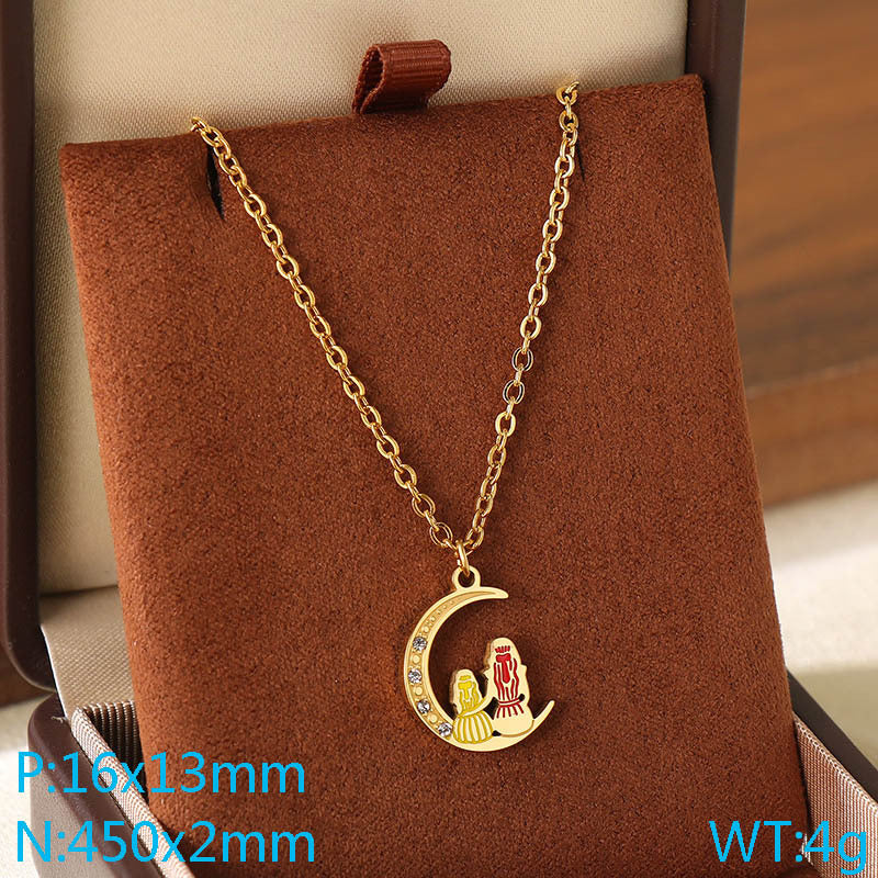 Cross-border Mother's Day style Stainless steel love mom pendant necklace 18K gold simple and versatile high-sense collarbone chain