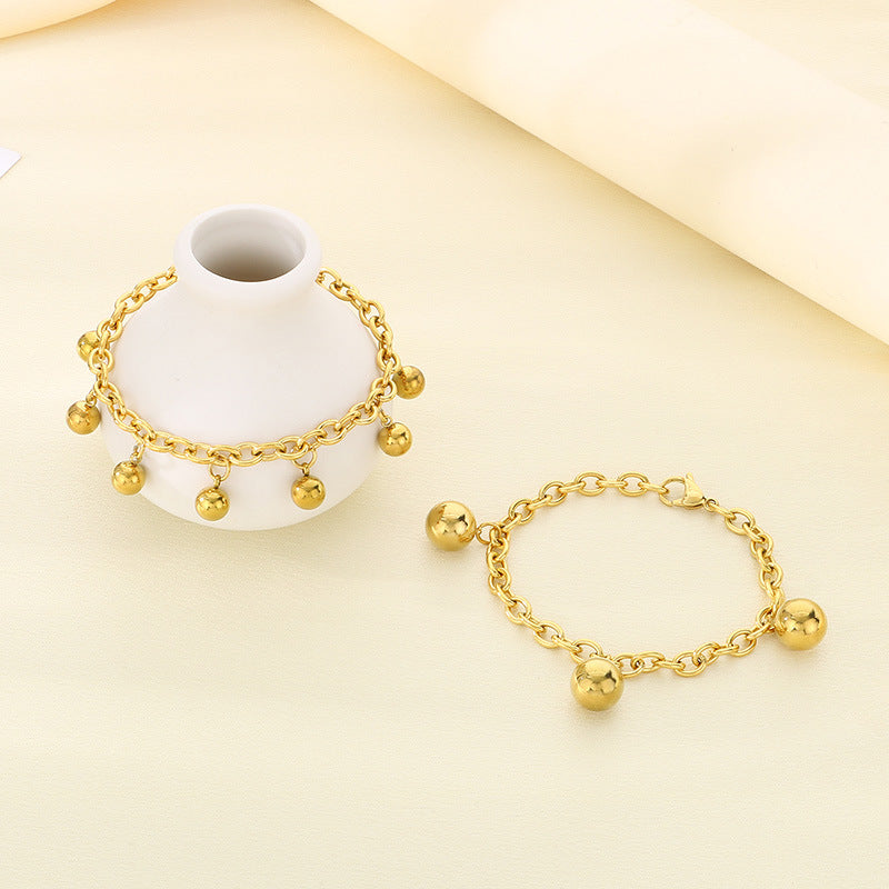 Simple stainless steel 18K gold bohemian round bead bracelet niche design jewelry bell spot bracelet wholesale