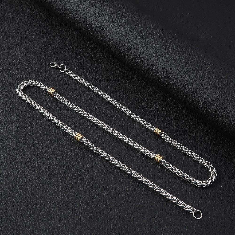 Cross-border stainless steel keel chain string gold bead bracelet, titanium steel long versatile necklace men's simple 5mm flower basket chain