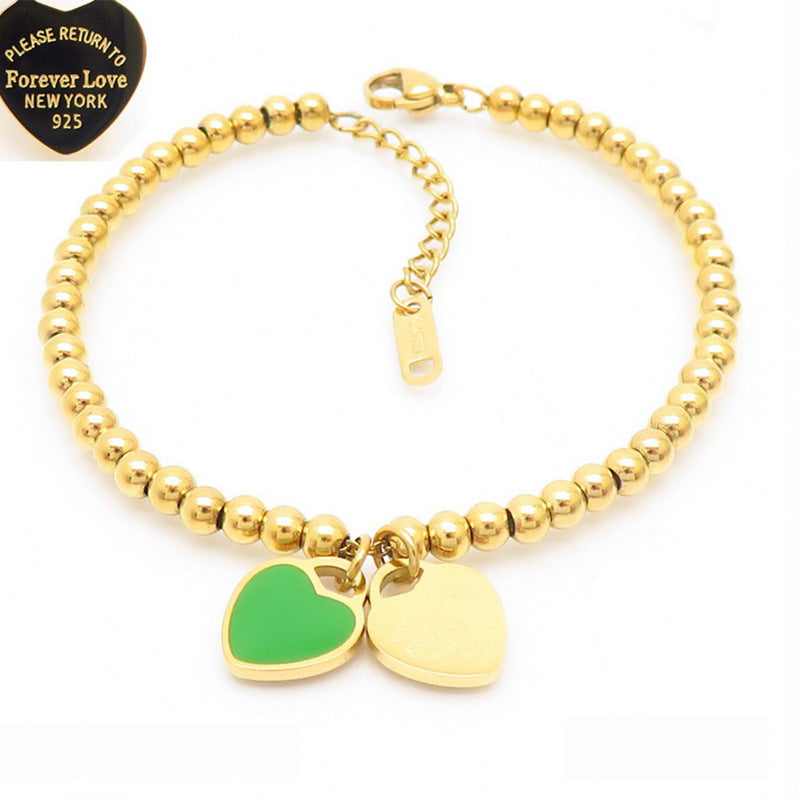 Gold Heart Charm Jewelry Set with Green Enamel Pendant