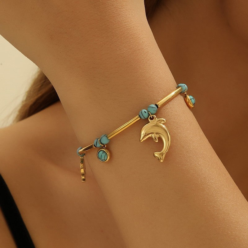 Cross-border jewelry ocean wind turquoise turtle titanium steel light luxury chain bracelet high-end starfish small pendant jewelry