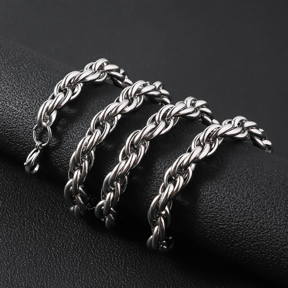 Cross-border hot sale stainless steel twist necklace men's hip hop trend Cuban bracelet does not fade Exquisite titanium steel chain