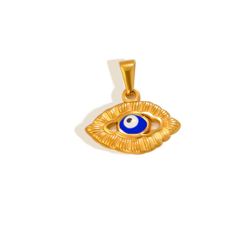 Cross-border stainless steel blue eye devil's eye gold single pendant DIY necklace jewelry 24k accessories wholesale