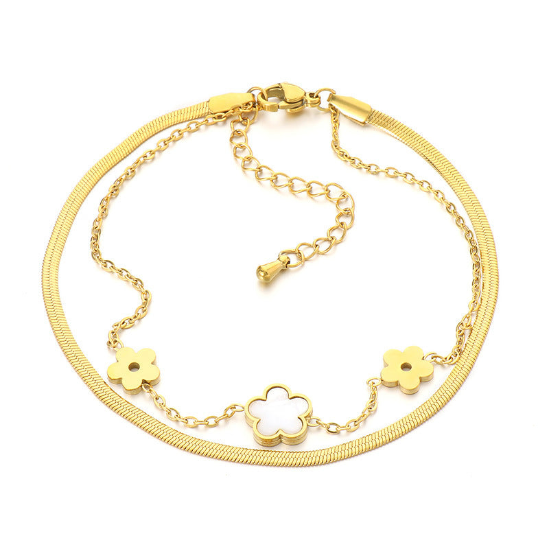 Summer seaside beach wind double stacked marine life starfish shell seahorse pendant stainless steel anklet foot decoration