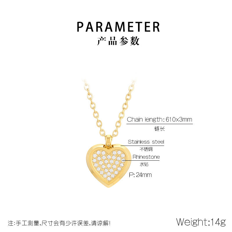 Creative light luxury gypsy star inlaid rhinestone heart pendant titanium steel necklace high sense love square round item decoration