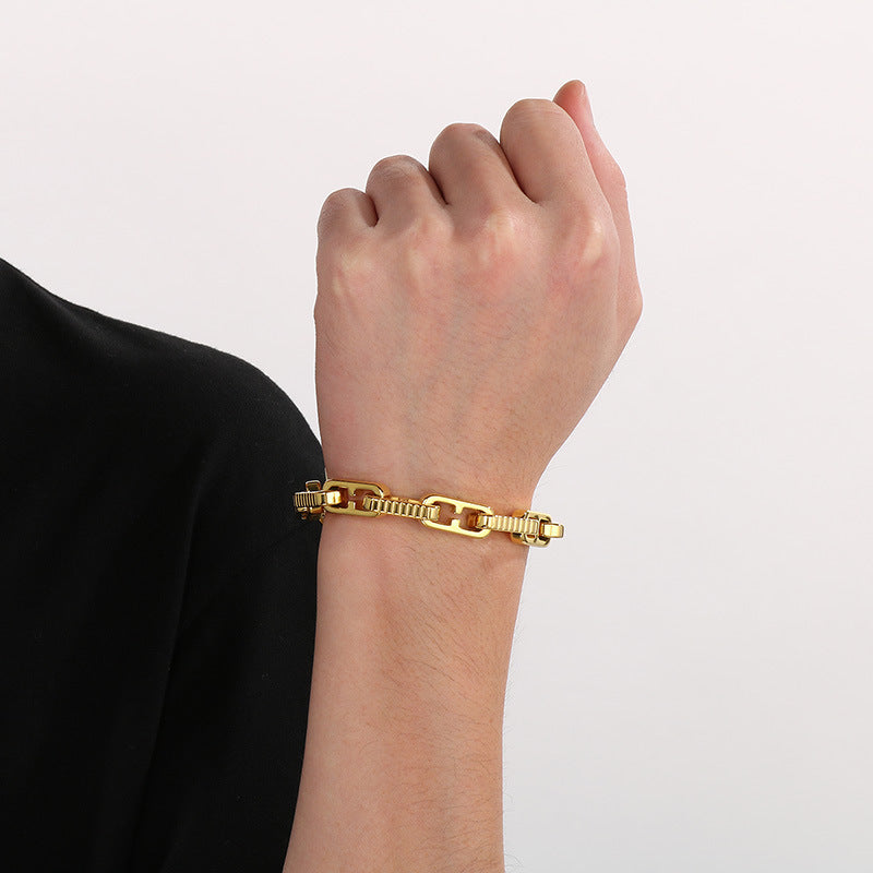 Fashion non-fading titanium steel stainless steel splicing Japanese character chain bracelet versatile trend titanium steel jewelry chain accessories