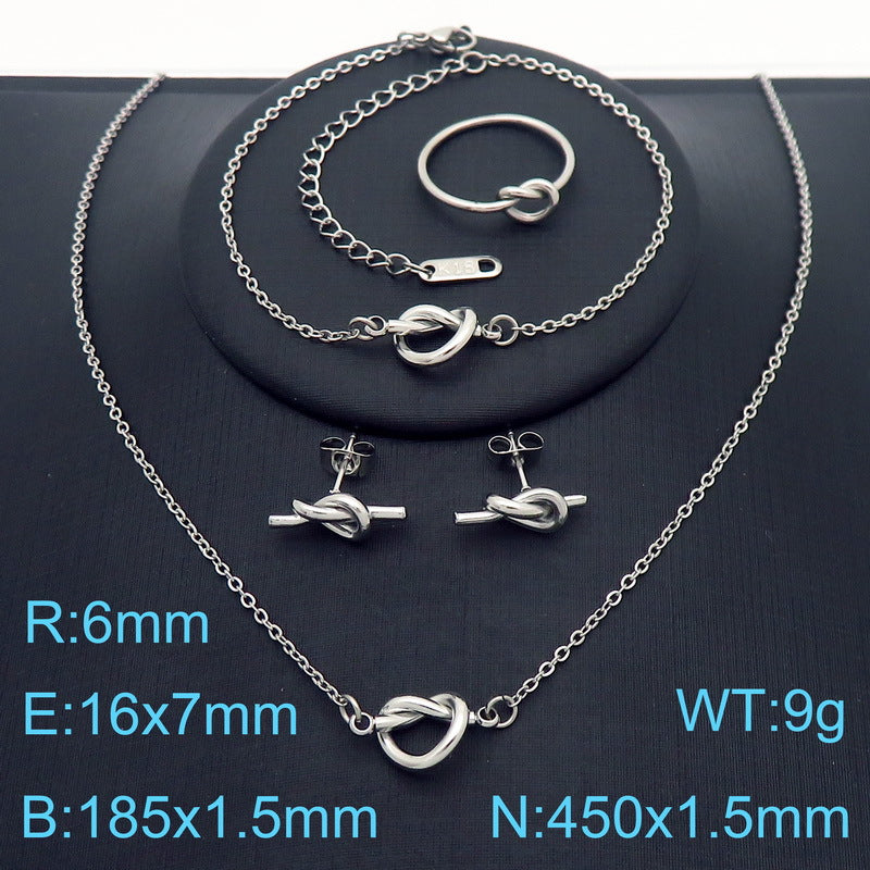 Cross-border fashion versatile rope knot elements stainless steel stud earrings necklace bracelet four-piece set knotted collarbone chain spot