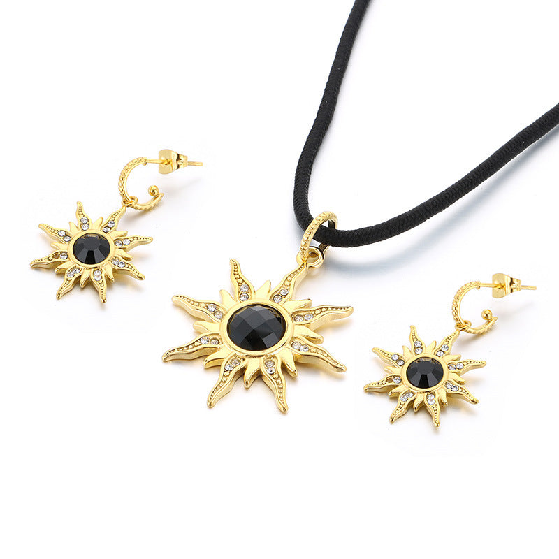 Sun Pendant Necklace & Earring Set