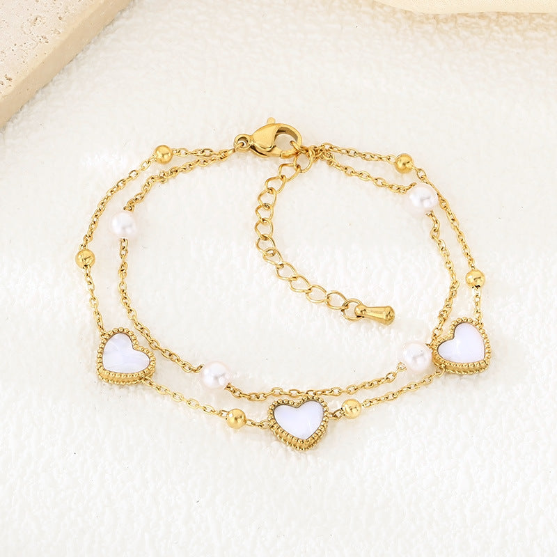 ins wind summer beach vacation ocean wind stainless steel love pendant bracelet stacked with stainless steel dolphin anklet