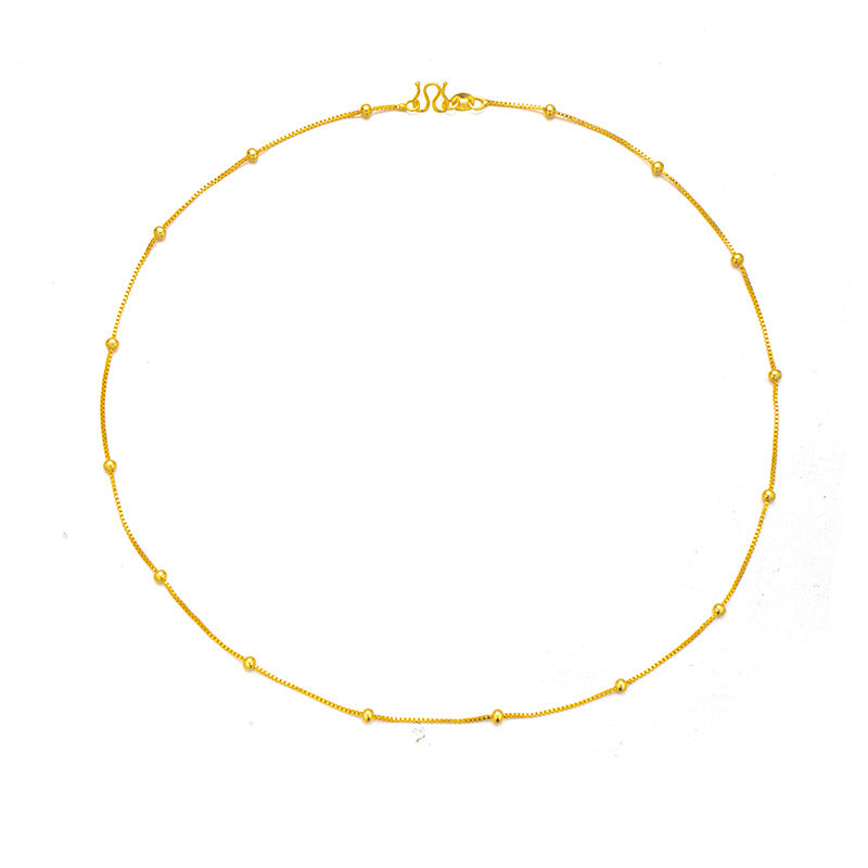 Copper-plated 18K real gold bead box chain, collarbone chain ins necklace women's short simple temperament versatile gift