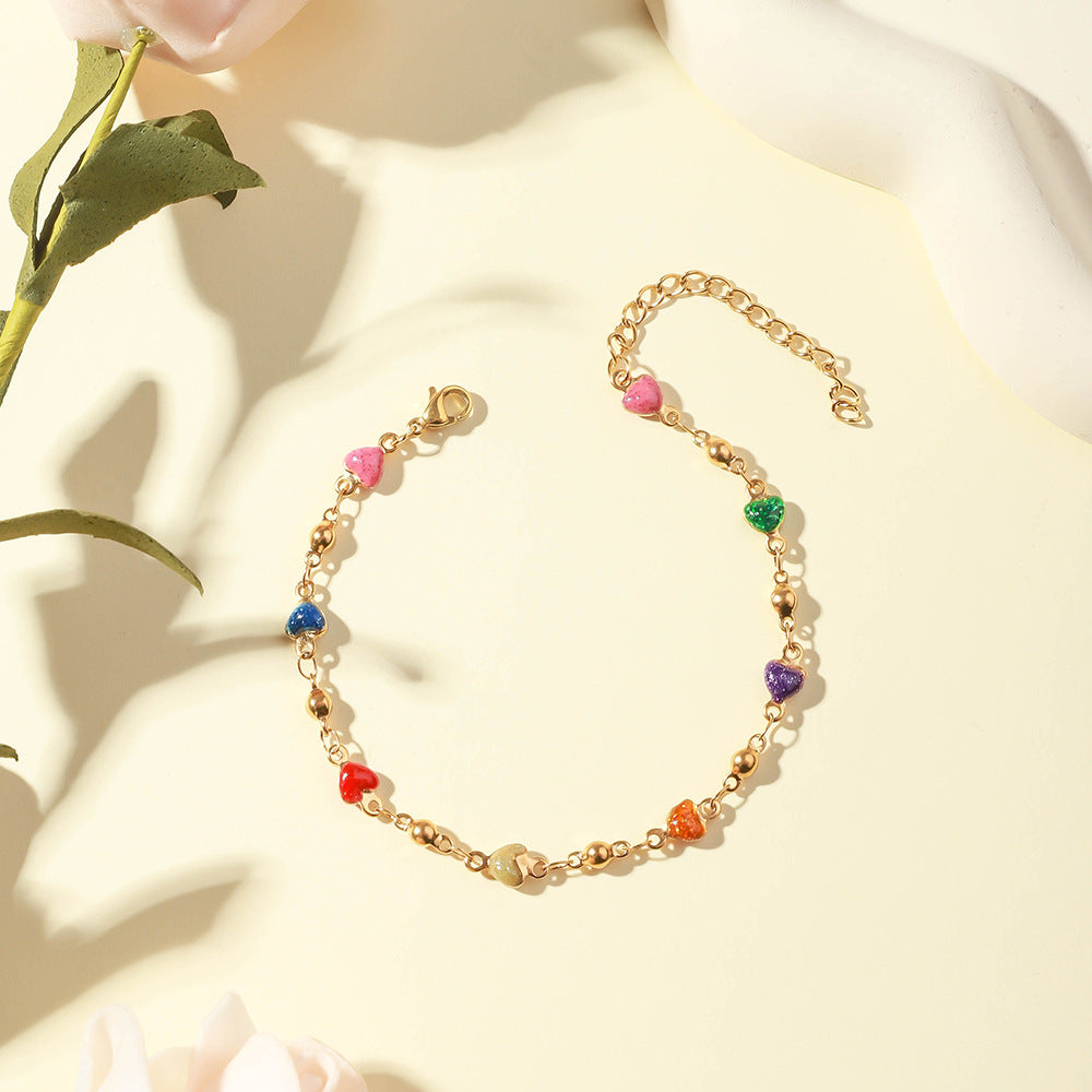 Cross-border hot selling stainless steel oil dripping necklace 18K real gold electroplating anklet love color new titanium steel bracelet