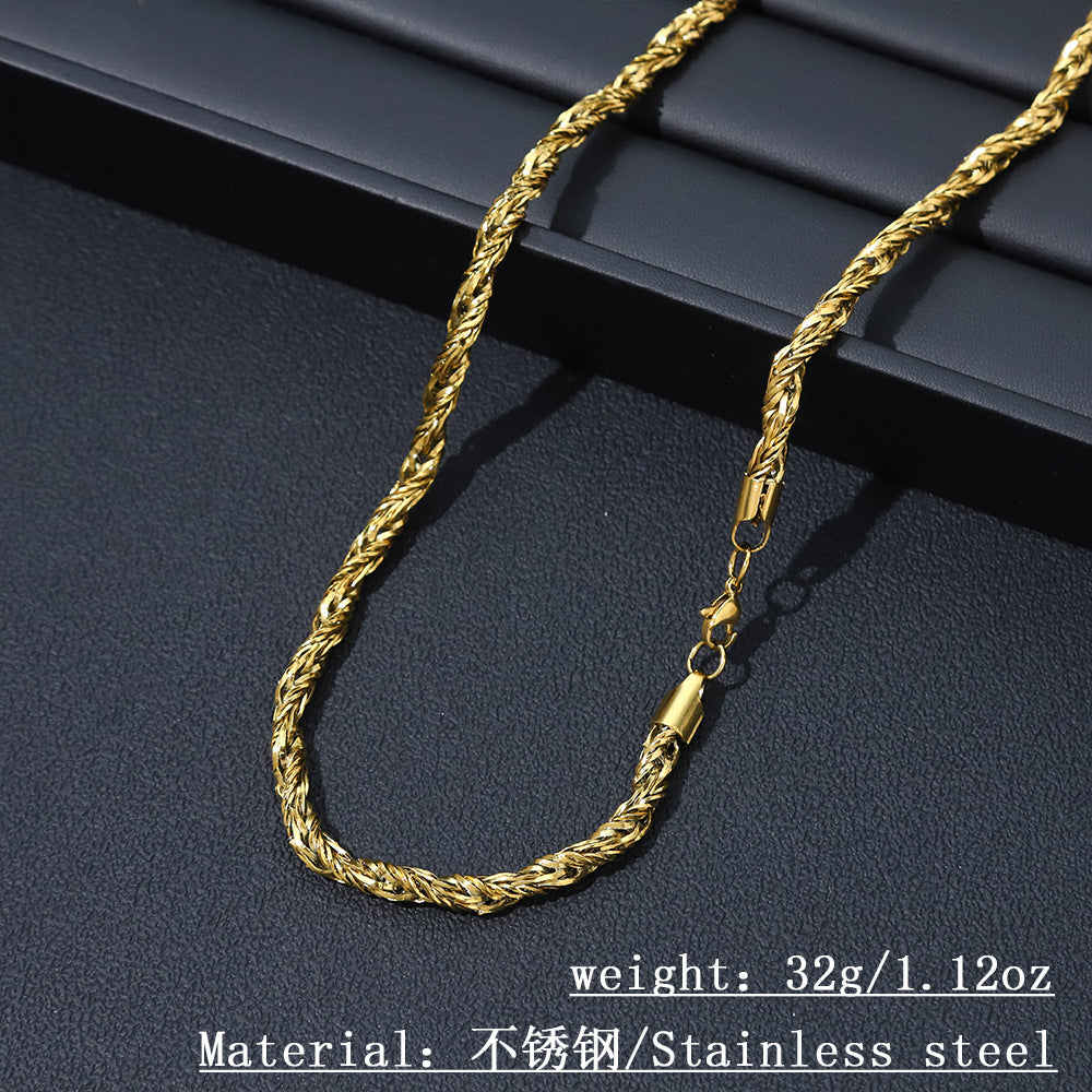 Cross-border hot sale stainless steel twist chain necklace men's hip hop trend sweater chain women's clavicle titanium steel necklace