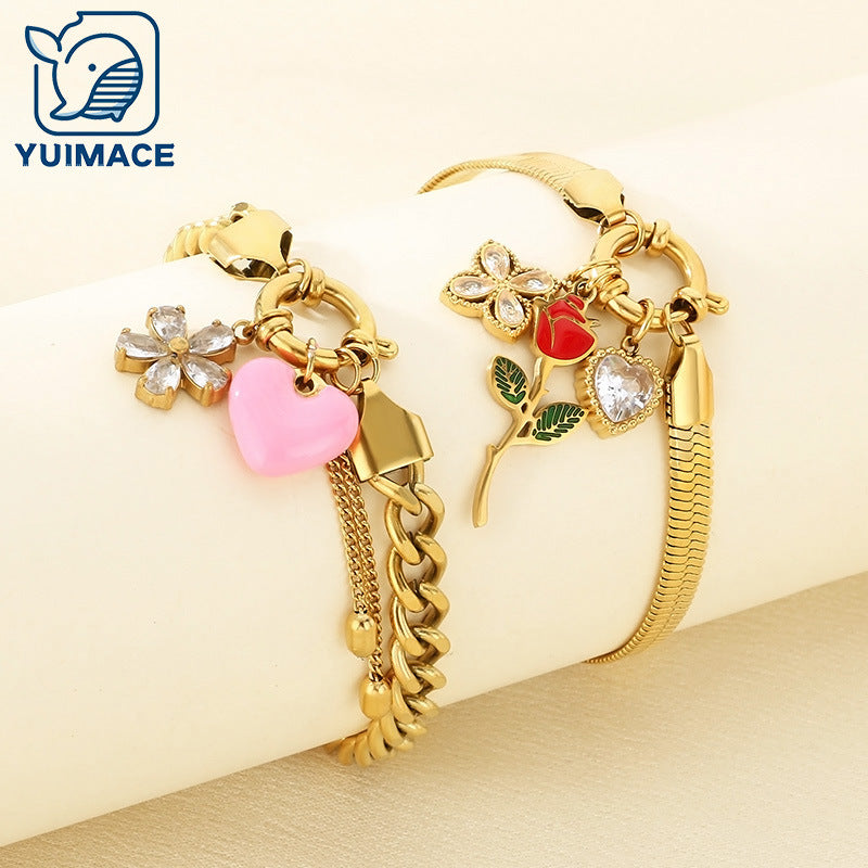 Cross-border new creative fashion love bouquet pendant fringed stainless steel bracelet trendy versatile jewelry