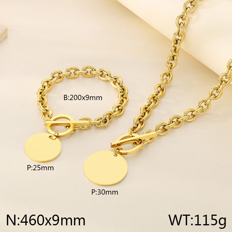 Toggle Chain Necklace with Disc & Cross Charms