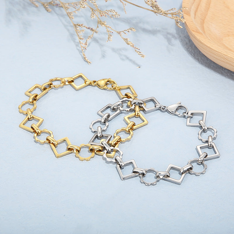 New stainless steel handmade chain, square gear love chain, personalized fashion men's and women's bracelets, accessories