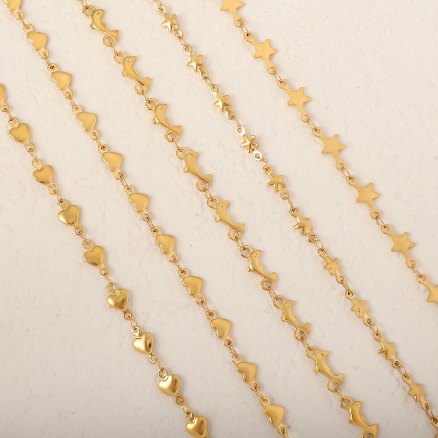 European and American cross-border stainless steel vacuum electroplating gold peach heart dolphin five-pointed star necklace handmade chain jewelry accessories wholesale