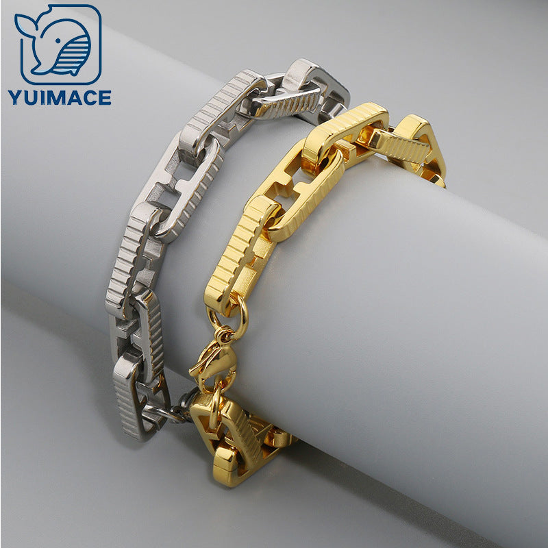 Fashion non-fading titanium steel stainless steel splicing Japanese character chain bracelet versatile trend titanium steel jewelry chain accessories