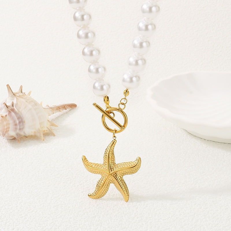 Stainless Steel Pearl Charm Necklace