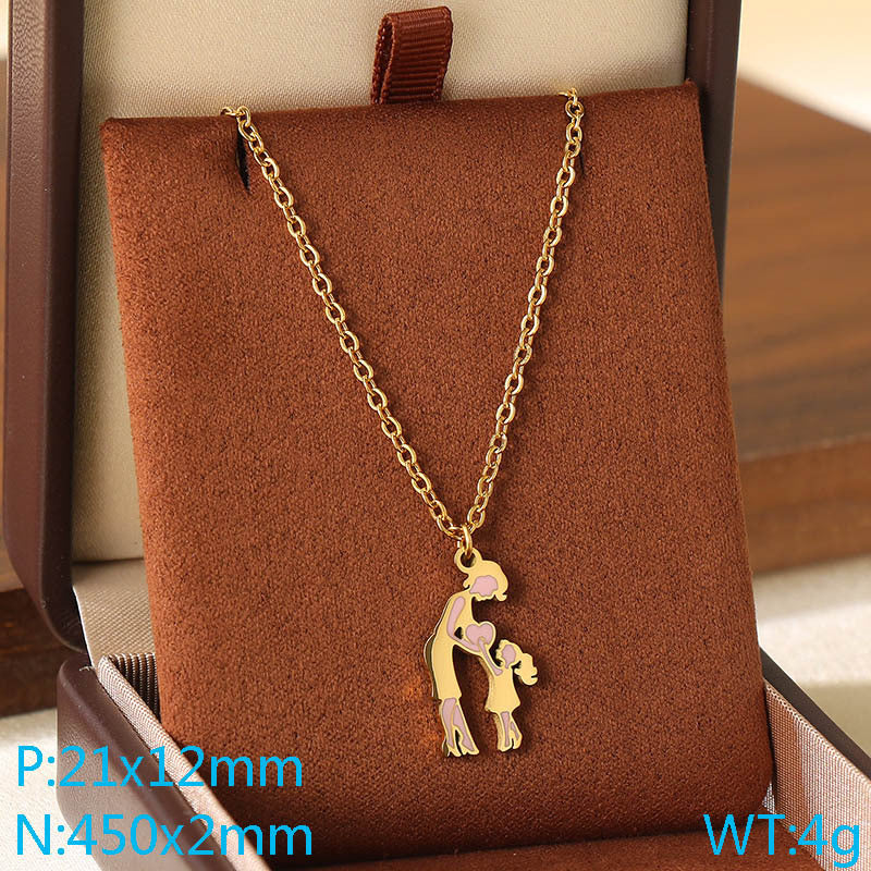 Cross-border Mother's Day style Stainless steel love mom pendant necklace 18K gold simple and versatile high-sense collarbone chain