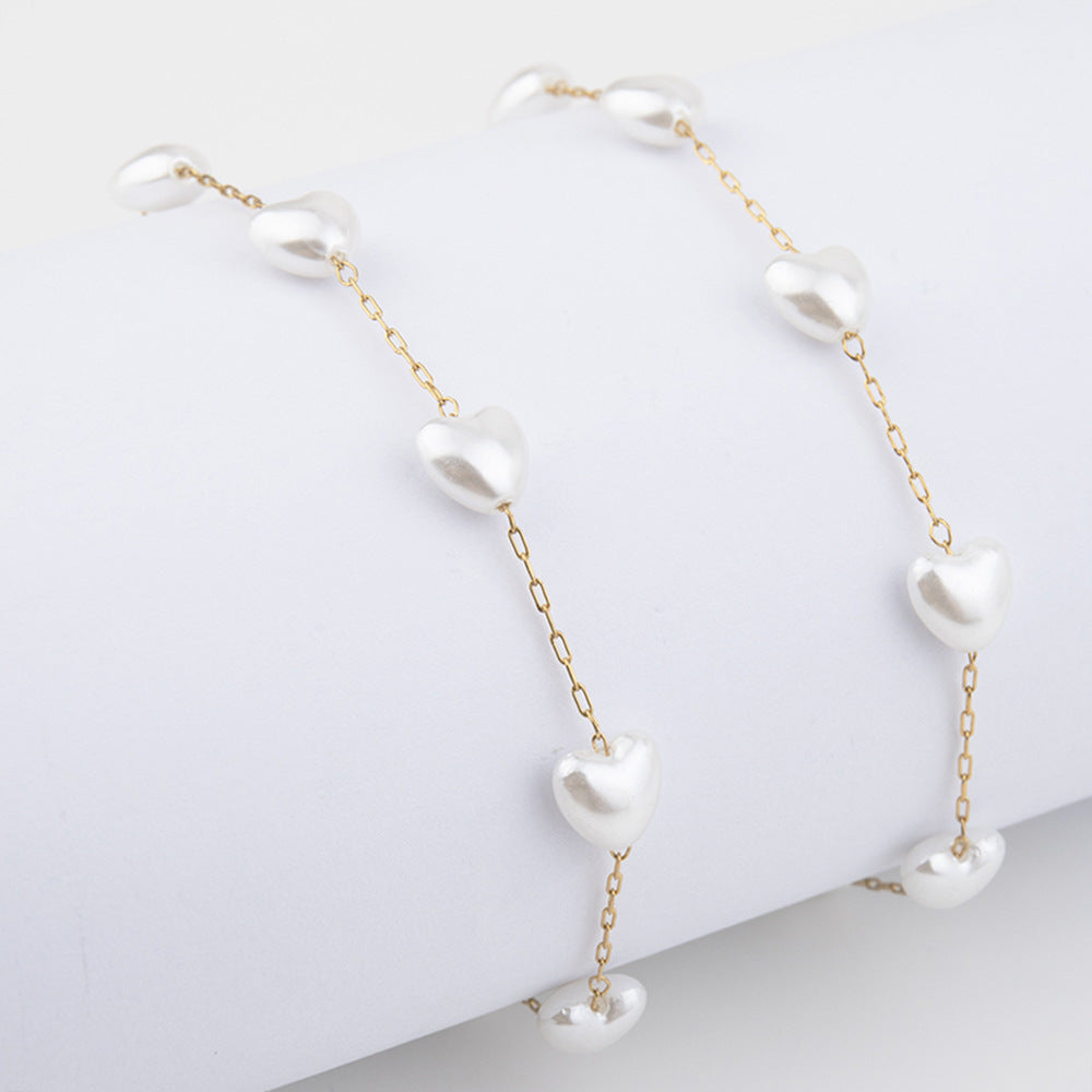 European and American fashion popular temperament sweet peach heart pearl bracelet, accessories personalized geometric love pearl necklace women
