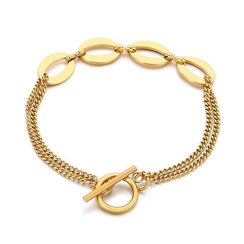 New simple rhombus round splicing chain ot buckle stainless steel bracelet creative versatile bracelet jewelry