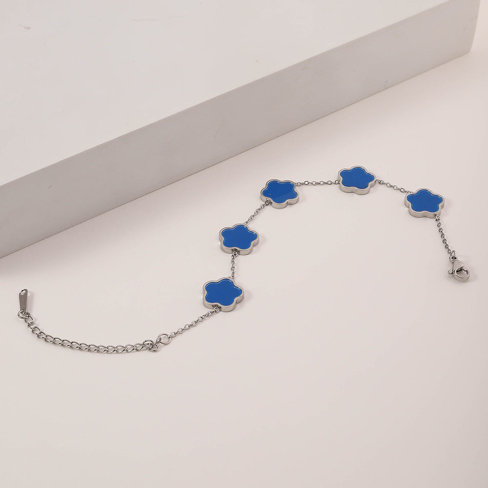 Cross-border hot-selling stainless steel five-leaf clover bracelet women's fashion simple new single-sided fritillary five-leaf flower titanium steel bracelet