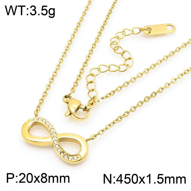 Cross-border titanium steel light luxury micro-diamond figure 8 pendant necklace necklace with infinite numbers 8 figure 8 collarbone chain necklace jewelry