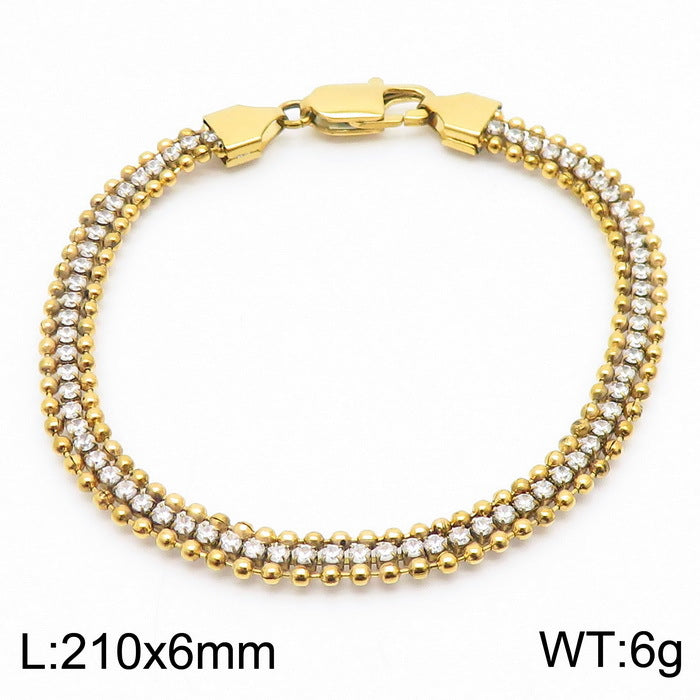 Gold Double-Row Crystal Necklace & Bracelet Set