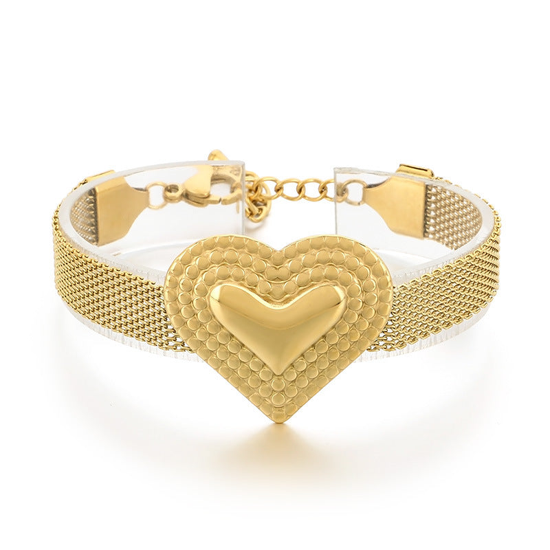 Textured Heart Gold Mesh Necklace & Bracelet Set